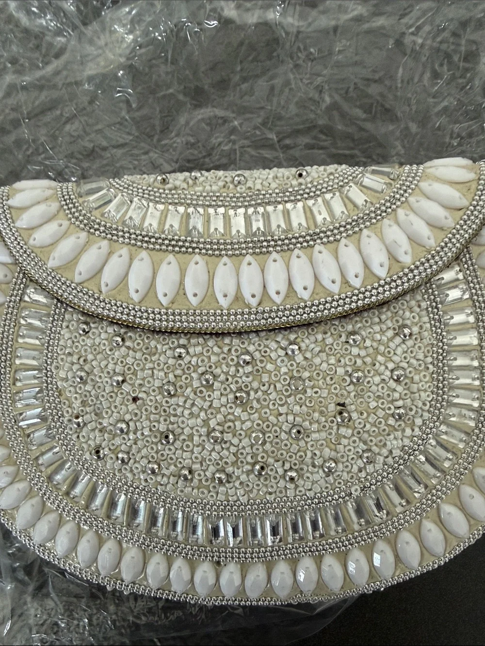 New RAMLA Beaded White Evening Clutch - Elegant Bridal Handbag